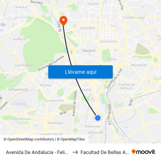 Avenida De Andalucía - Felicidad to Facultad De Bellas Artes map