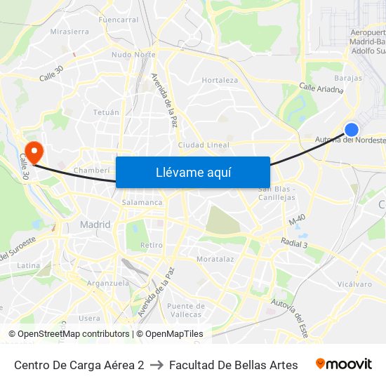 Centro De Carga Aérea 2 to Facultad De Bellas Artes map