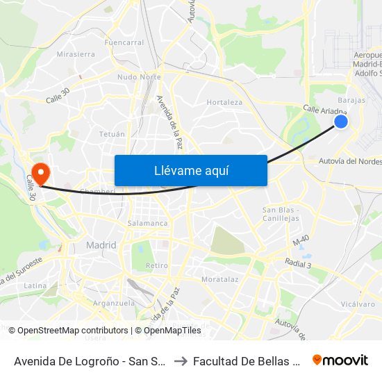 Avenida De Logroño - San Severo to Facultad De Bellas Artes map