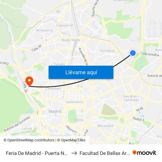 Feria De Madrid - Puerta Norte to Facultad De Bellas Artes map