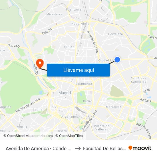 Avenida De América - Conde De Orgaz to Facultad De Bellas Artes map