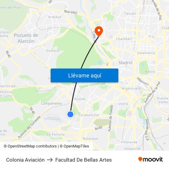 Colonia Aviación to Facultad De Bellas Artes map