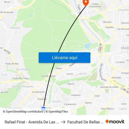 Rafael Finat - Avenida De Las Águilas to Facultad De Bellas Artes map