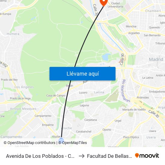 Avenida De Los Poblados - Comisaria to Facultad De Bellas Artes map