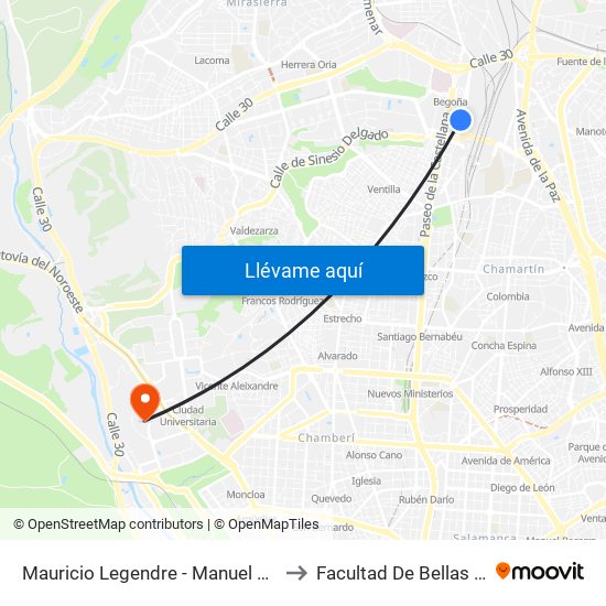 Mauricio Legendre - Manuel Caldeiro to Facultad De Bellas Artes map