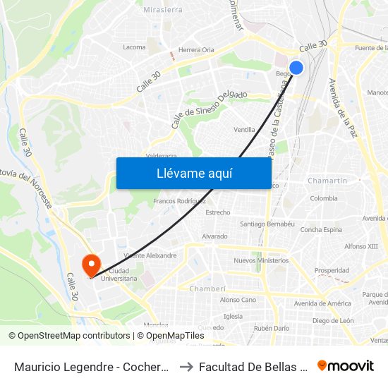 Mauricio Legendre - Cocheras Emt to Facultad De Bellas Artes map