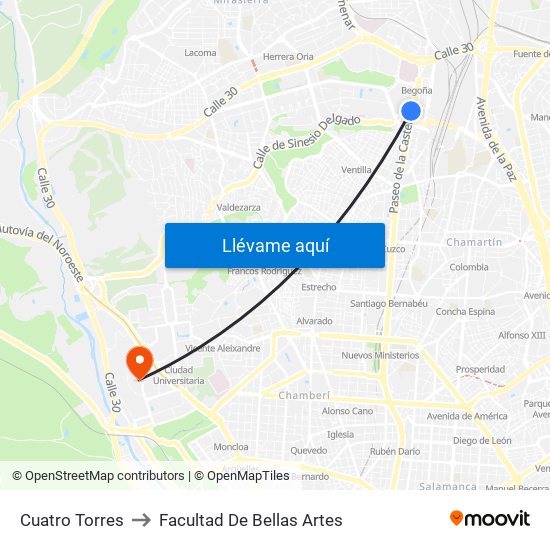 Cuatro Torres to Facultad De Bellas Artes map