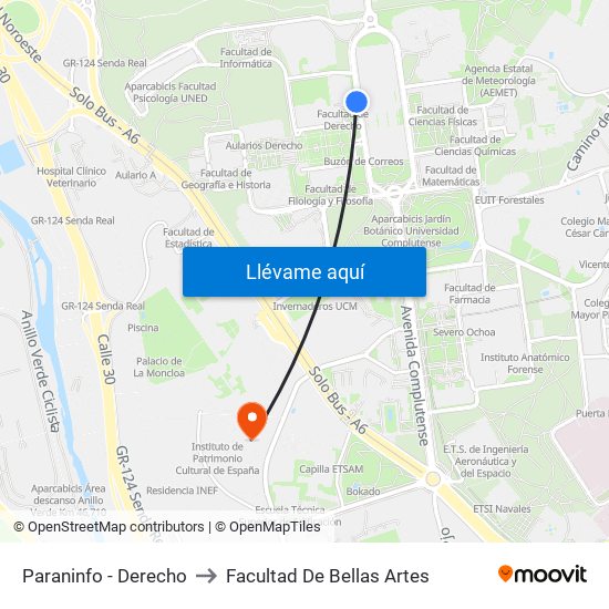 Paraninfo - Derecho to Facultad De Bellas Artes map