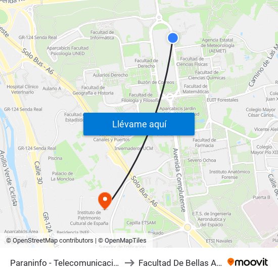 Paraninfo - Telecomunicaciones to Facultad De Bellas Artes map