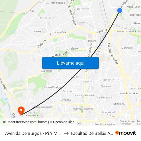 Avenida De Burgos - Pi Y Margall to Facultad De Bellas Artes map