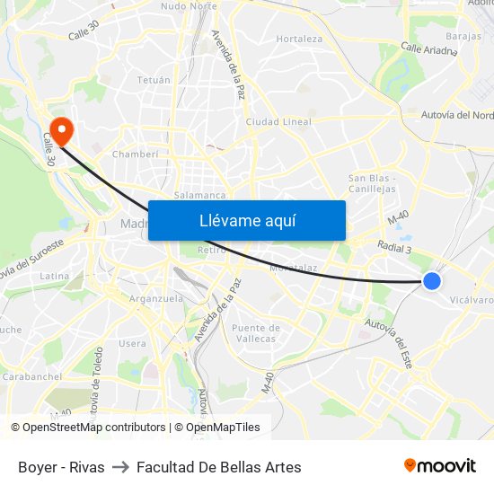Boyer - Rivas to Facultad De Bellas Artes map