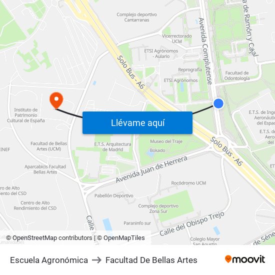 Escuela Agronómica to Facultad De Bellas Artes map