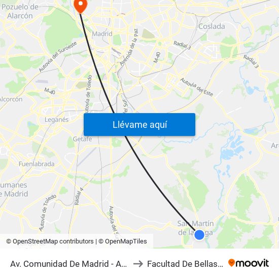 Av. Comunidad De Madrid - Ave María to Facultad De Bellas Artes map