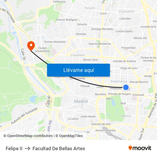 Felipe II to Facultad De Bellas Artes map