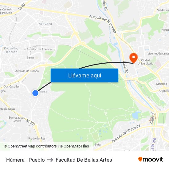Húmera - Pueblo to Facultad De Bellas Artes map