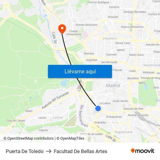 Puerta De Toledo to Facultad De Bellas Artes map