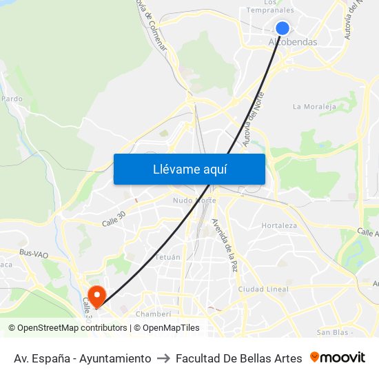 Av. España - Ayuntamiento to Facultad De Bellas Artes map