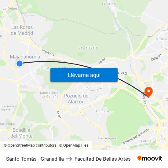 Santo Tomás - Granadilla to Facultad De Bellas Artes map