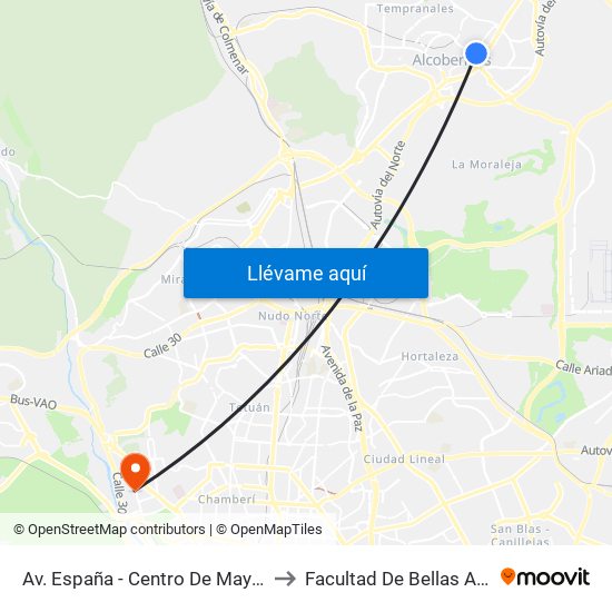 Av. España - Centro De Mayores to Facultad De Bellas Artes map
