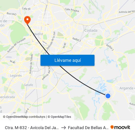 Ctra. M-832 - Avícola Del Jarama to Facultad De Bellas Artes map