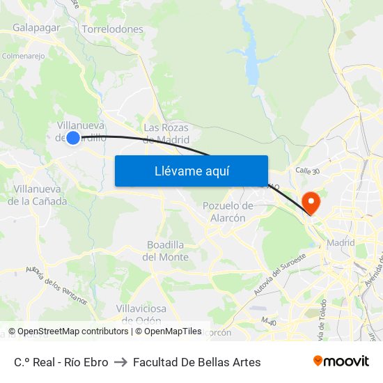 C.º Real - Río Ebro to Facultad De Bellas Artes map