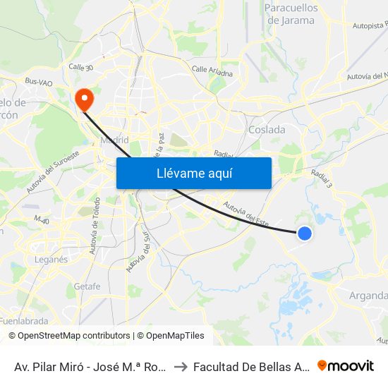 Av. Pilar Miró - José M.ª Rodero to Facultad De Bellas Artes map