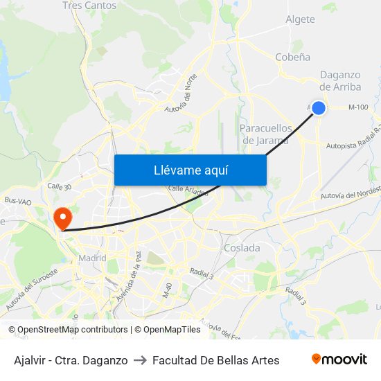 Ajalvir - Ctra. Daganzo to Facultad De Bellas Artes map