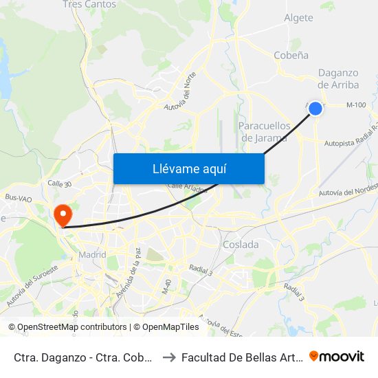 Ctra. Daganzo - Ctra. Cobeña to Facultad De Bellas Artes map