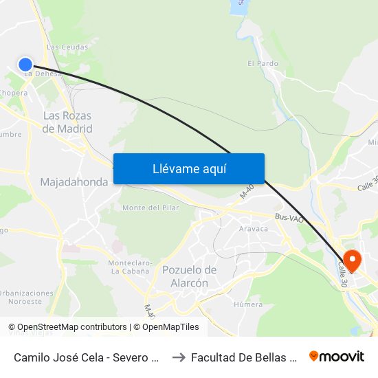 Camilo José Cela - Severo Ochoa to Facultad De Bellas Artes map