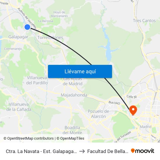 Ctra. La Navata - Est. Galapagar La Navata to Facultad De Bellas Artes map