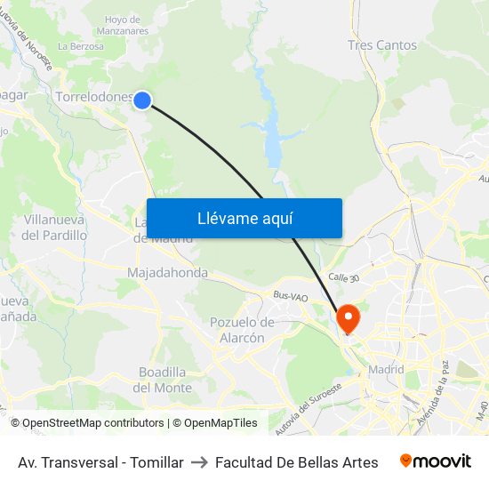 Av. Transversal - Tomillar to Facultad De Bellas Artes map