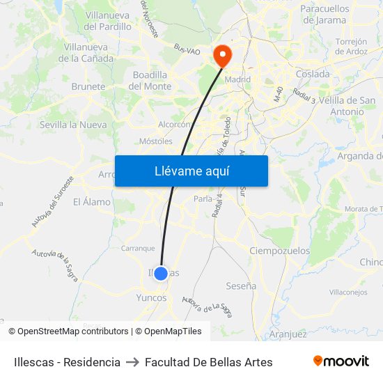 Illescas - Residencia to Facultad De Bellas Artes map