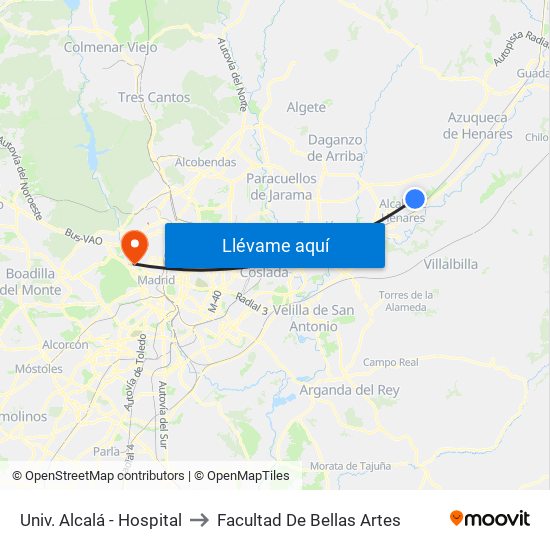 Univ. Alcalá - Hospital to Facultad De Bellas Artes map