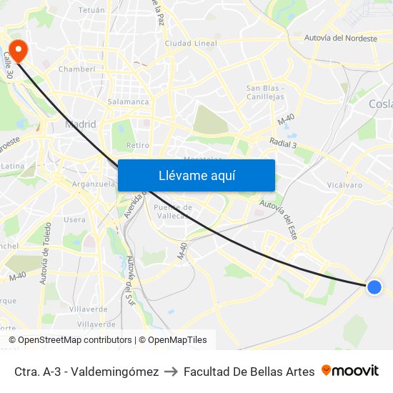 Ctra. A-3 - Valdemingómez to Facultad De Bellas Artes map
