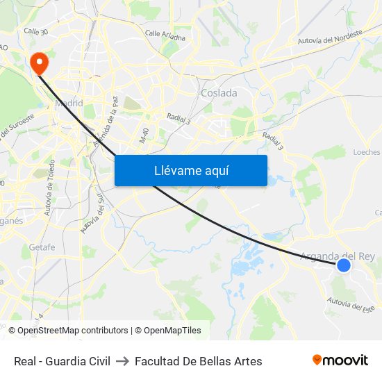 Real - Guardia Civil to Facultad De Bellas Artes map