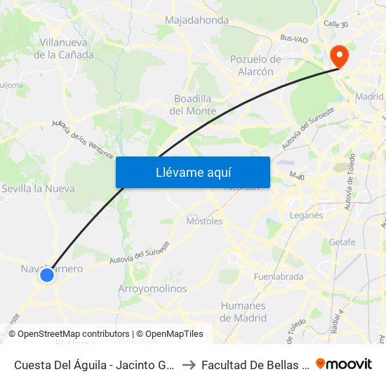 Cuesta Del Águila - Jacinto González to Facultad De Bellas Artes map