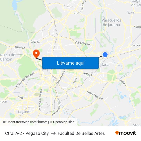 Ctra. A-2 - Pegaso City to Facultad De Bellas Artes map