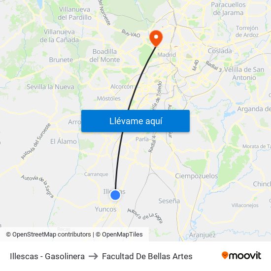 Illescas - Gasolinera to Facultad De Bellas Artes map