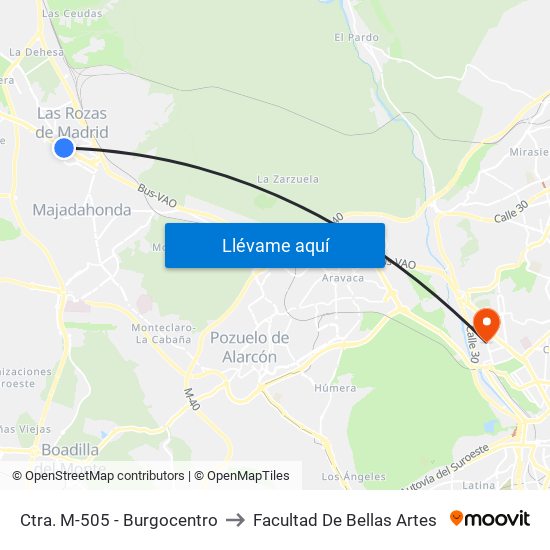 Ctra. M-505 - Burgocentro to Facultad De Bellas Artes map