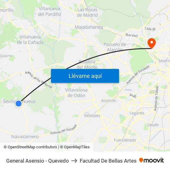 General Asensio - Quevedo to Facultad De Bellas Artes map