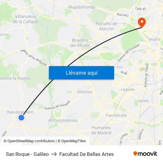 San Roque - Galileo to Facultad De Bellas Artes map