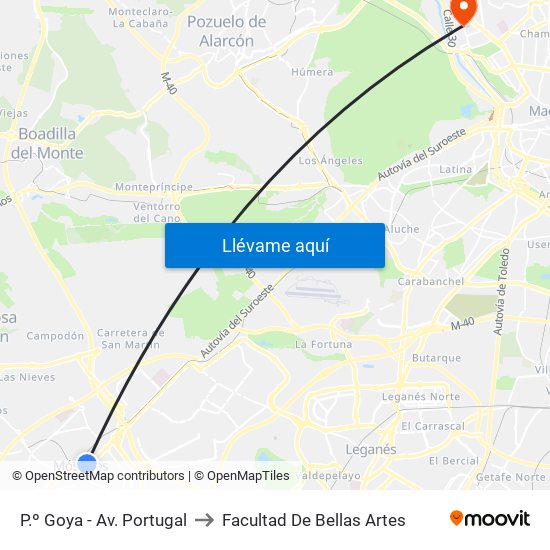 P.º Goya - Av. Portugal to Facultad De Bellas Artes map