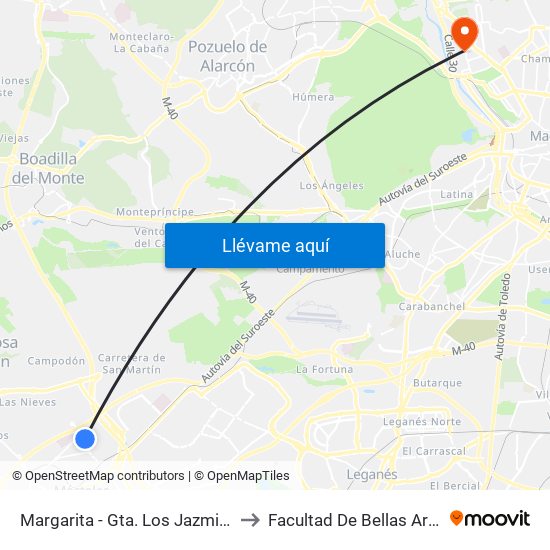 Margarita - Gta. Los Jazmines to Facultad De Bellas Artes map