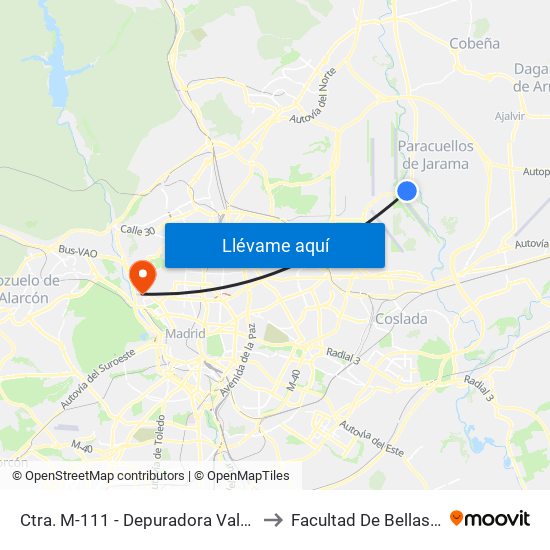 Ctra. M-111 - Depuradora Valdebebas to Facultad De Bellas Artes map