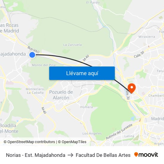 Norias - Est. Majadahonda to Facultad De Bellas Artes map