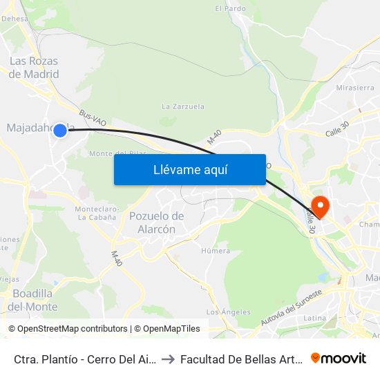 Ctra. Plantío - Cerro Del Aire to Facultad De Bellas Artes map