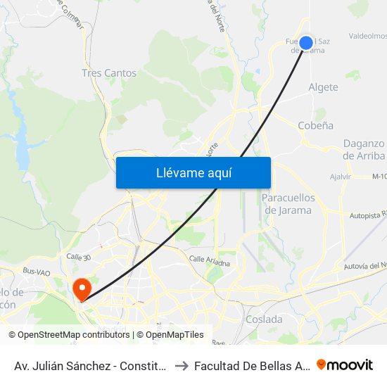 Av. Julián Sánchez - Constitución to Facultad De Bellas Artes map