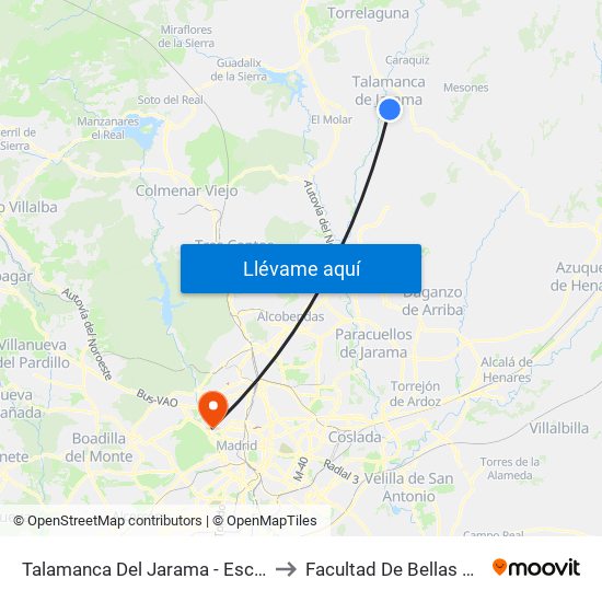 Talamanca Del Jarama - Escuelas to Facultad De Bellas Artes map