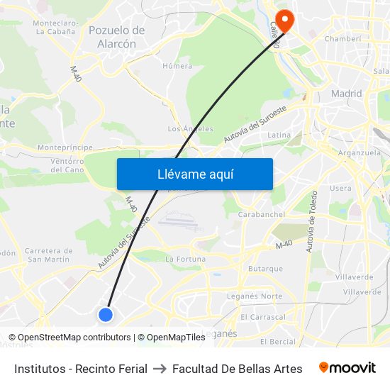 Institutos - Recinto Ferial to Facultad De Bellas Artes map