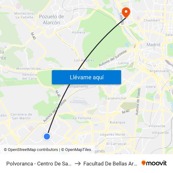 Polvoranca - Centro De Salud to Facultad De Bellas Artes map